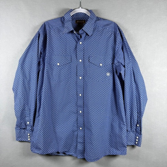 Ariat Other - Ariat Mens L Shirt Blue‎ Geometric Pearl Snap Western Cowboy Workwear Classic
